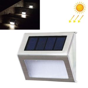 2PCS Solar Stainless Steel 3 LED Stair Wall Lamp Outdoor Garden Fence Light( White Light) (OEM)