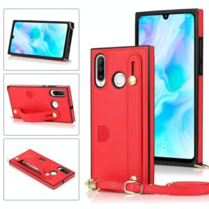 For Huawei P30 Lite Wrist Strap PU+TPU Shockproof Protective Case with Crossbody Lanyard & Holder & Card Slot(Red) (OEM)
