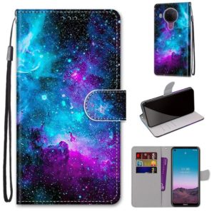 For Nokia 5.4 Coloured Drawing Cross Texture Horizontal Flip PU Leather Case with Holder & Card Slots & Wallet & Lanyard(Purple Green Starry Sky) (OEM)