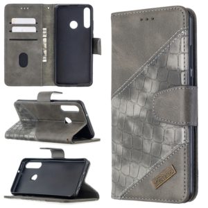 For Huawei Y6p Matching Color Crocodile Texture Horizontal Flip PU Leather Case with Holder & Card Slots & Wallet(Grey) (OEM)