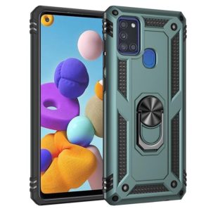 For Samsung Galaxy A21s Shockproof TPU + PC Protective Case with 360 Degree Rotating Holder(Dark Green) (OEM)