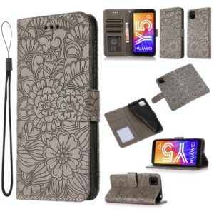 For Huawei Y5p Skin Feel Embossed Sunflower Horizontal Flip Leather Case with Holder & Card Slots & Wallet & Lanyard(Grey) (OEM)