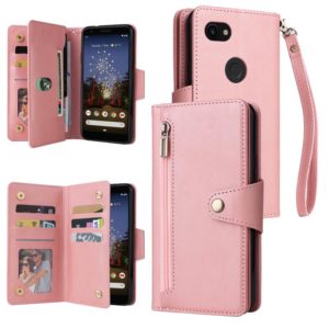 For Google Pixel 3A Rivet Buckle 9 Cards Three Fold Leather Phone Case(Rose Gold) (OEM)