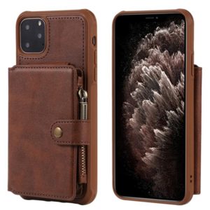 For iPhone 11 Pro Max Buckle Zipper Shockproof Protective Case with Holder & Card Slots & Wallet & Lanyard & Photos Frames(Coffee) (OEM)