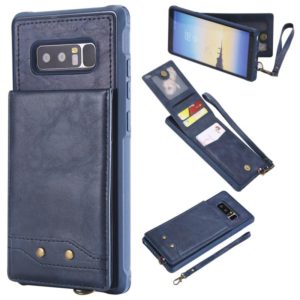 For Galaxy Note 8 Vertical Flip Shockproof Leather Protective Case with Short Rope, Support Card Slots & Bracket & Photo Holder & Wallet Function(Blue) (OEM)