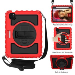 For iPad Air 2022 / 2020 10.9 360 Degree Rotation PC + Silicone Shockproof Combination Case with Holder & Hand Grip Strap & Neck Strap & Pen Slot Holder(Red) (OEM)
