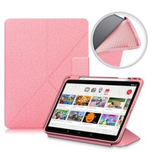 For iPad Air 2022 / 2020 10.9 / Pro 11 (2018) Cloth Texture Multi-folding Horizontal Flip PU Leather Shockproof Case with Holder & Sleep / Wake-up Function(Pink) (OEM)