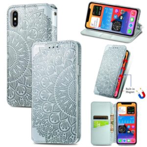 For iPhone X / XS Blooming Mandala Embossed Pattern Magnetic Horizontal Flip Leather Case with Holder & Card Slots & Wallet(Grey) (OEM)