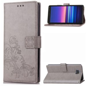 For Sony Xperia 20 Four-leaf Clasp Embossed Buckle Mobile Phone Protection Leather Case with Lanyard & Card Slot & Wallet & Bracket Function(Gray) (OEM)