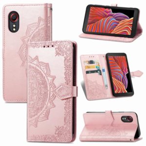 For Samsung Galaxy XCover 5 Mandala Flower Embossed Horizontal Flip Leather Case with Bracket / Card Slot / Wallet / Lanyard(Rose Gold) (OEM)