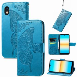 For Sony Xperia Ace III Butterfly Love Flower Embossed Leather Phone Case(Blue) (OEM)