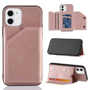 For iPhone 11 Skin Feel PU + TPU + PC Back Cover Shockproof Case with Card Slots & Holder & Photo Frame (Rose Gold) (OEM)