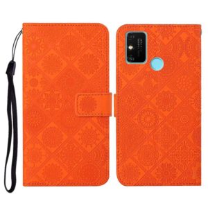 For Huawei Honor 9A Ethnic Style Embossed Pattern Horizontal Flip Leather Case with Holder & Card Slots & Wallet & Lanyard(Orange) (OEM)