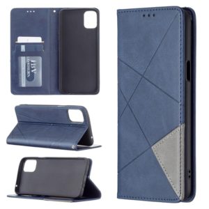 For LG K42 Rhombus Texture Horizontal Flip Magnetic Leather Case with Holder & Card Slots(Blue) (OEM)