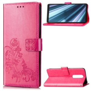 Lucky Clover Pressed Flowers Pattern Leather Case for Sony Xperia 1 / Xperia XZ4, with Holder & Card Slots & Wallet & Hand Strap (Rose Red) (OEM)