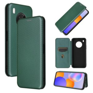 For Huawei Y9a Carbon Fiber Texture Horizontal Flip TPU + PC + PU Leather Case with Card Slot(Green) (OEM)