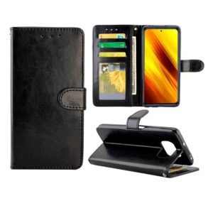 For Xiaomi Poco X3 NFC Crazy Horse Texture Leather Horizontal Flip Protective Case with Holder & Card Slots & Wallet & Photo Frame(Black) (OEM)