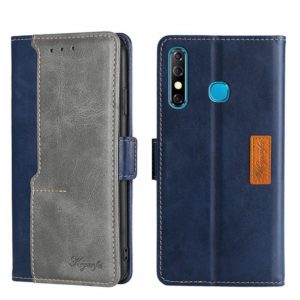 For Infinix Hot 8/Hot 8 Lite/Tecno Camon 12 Contrast Color Side Buckle Leather Phone Case(Blue + Grey) (OEM)