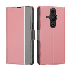 For Sony Xperia Pro-I Twill Texture Side Button Leather Phone Case(Pink) (OEM)
