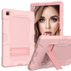 For Samsung Galaxy Tab A7 10.4 (2020) T500 / T505 Contrast Color Robot Shockproof Silicone + PC Protective Case with Holder(Rose Gold) (OEM)
