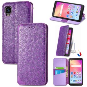For TCL A509DL / A3 Blooming Mandala Embossed Magnetic Leather Phone Case(Purple) (OEM)