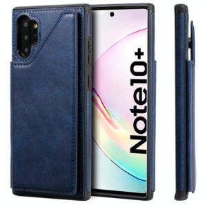 For Galaxy Note 10+ Shockproof Calf Texture Protective Case with Holder & Card Slots & Frame(Blue) (OEM)