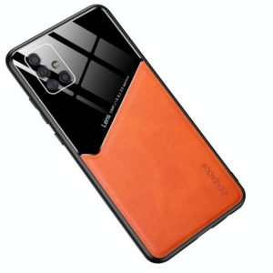 For Samsung Galaxy A51 4G All-inclusive Leather + Organic Glass Phone Case with Metal Iron Sheet(Orange) (OEM)
