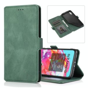 For Samsung Galaxy A70 Retro Magnetic Closing Clasp Horizontal Flip Leather Case with Holder & Card Slots & Photo Frame & Wallet(Dark Green) (OEM)