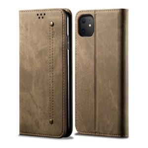 For iPhone 11 Denim Texture Casual Style Horizontal Flip Leather Case with Holder & Card Slots & Wallet(Khaki) (OEM)