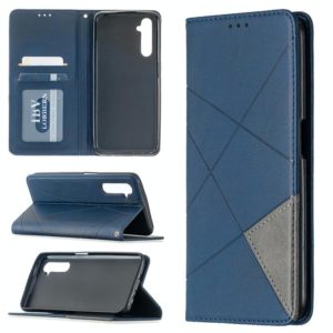 For OPPO Realme 6 Rhombus Texture Horizontal Flip Magnetic Leather Case with Holder & Card Slots(Blue) (OEM)