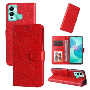 For Infinix Hot 12 Play Embossed Sunflower Leather Phone Case(Red) (OEM)