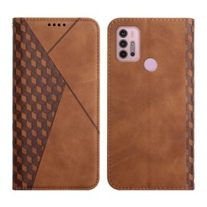For Motorola Moto G30 / G10 Diamond Pattern Splicing Skin Feel Magnetic Horizontal Flip Leather Case with Card Slots & Holder & Wallet(Brown) (OEM)