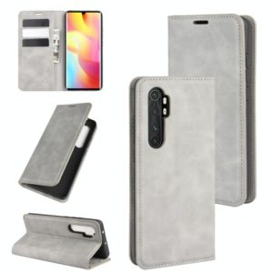 For Xiaomi Mi Note 10 Lite Retro-skin Business Magnetic Suction Leather Case with Holder & Card Slots & Wallet(Grey) (OEM)