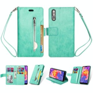 For Huawei P20 Multifunctional Zipper Horizontal Flip Leather Case with Holder & Wallet & 9 Card Slots & Lanyard(Mint Green) (OEM)
