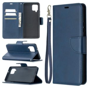 For Samsung Galaxy A42 5G Retro Lambskin Texture Pure Color Horizontal Flip PU Leather Case with Holder & Card Slots & Wallet & Lanyard(Blue) (OEM)