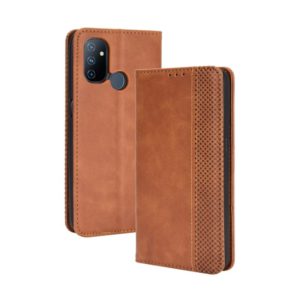 For OnePlus Nord N100 Magnetic Buckle Retro Crazy Horse Texture Horizontal Flip Leather Case with Holder & Card Slots & Photo Frame(Brown) (OEM)