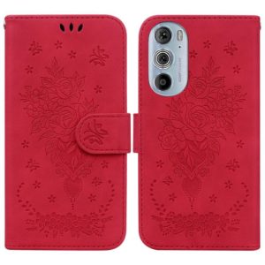 For Motorola Edge+ 2022 / Edge 30 Pro Butterfly Rose Embossed Leather Phone Case(Red) (OEM)
