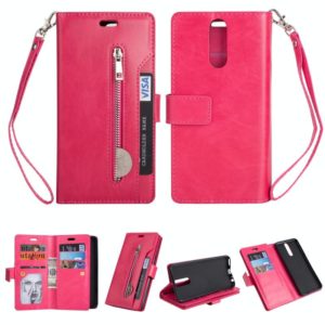For Huawei Mate 10 Lite / Maimang 6 Multifunctional Zipper Horizontal Flip Leather Case with Holder & Wallet & 9 Card Slots & Lanyard(Rose Red) (OEM)