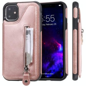 For iPhone 11 Solid Color Double Buckle Zipper Shockproof Protective Case(Rose Gold) (OEM)