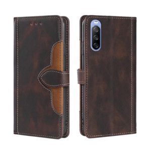 For Sony Xperia 10 III Skin Feel Straw Hat Magnetic Buckle Horizontal Flip PU Leather Case with Holder & Card Slots & Wallet(Brown) (OEM)