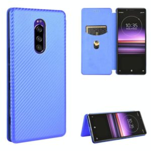For Sony Xperia 1 Carbon Fiber Texture Horizontal Flip TPU + PC + PU Leather Case with Card Slot(Blue) (OEM)