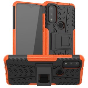 For Motorola Moto G Pure Tire Texture Shockproof TPU+PC Phone Case with Holder(Orange) (OEM)