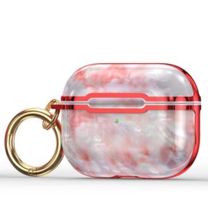 DDDLS886 Electric Plating Marble Headphocks+ PC Protective Cover For AirPods Pro(Pink + Red) (OEM)