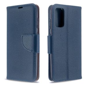 For Galaxy S20 Litchi Texture Pure Color Horizontal Flip PU Leather Case with Holder & Card Slots & Wallet & Lanyard(Dark Blue) (OEM)