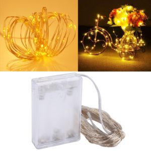 10m IP65 Waterproof Silver Wire String Light, 100 LEDs SMD 06033 x AA Batteries Box Fairy Lamp Decorative Light, DC 5V(Warm White) (OEM)