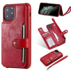 For iPhone 11 Pro Buckle Zipper Shockproof Protective Case with Holder & Card Slots & Wallet & Lanyard & Photos Frame(Red) (OEM)