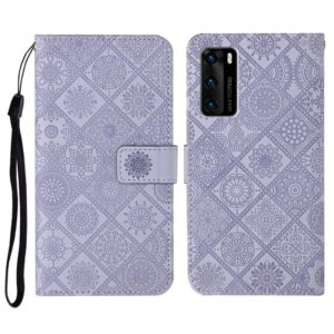 For Huawei P40 Ethnic Style Embossed Pattern Horizontal Flip Leather Case with Holder & Card Slots & Wallet & Lanyard(Purple) (OEM)