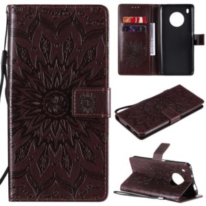 For Huawei Y9a Sun Embossing Pattern Horizontal Flip Leather Case with Card Slot & Holder & Wallet & Lanyard(Brown) (OEM)