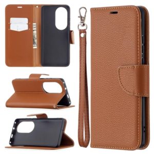 For Huawei P50 Pro Litchi Texture Pure Color Horizontal Flip Leather Case with Holder & Card Slots & Wallet & Lanyard(Brown) (OEM)