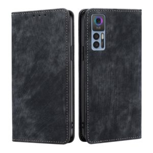 For TCL 30 5G/30+ 5G RFID Anti-theft Brush Magnetic Leather Phone Case(Black) (OEM)